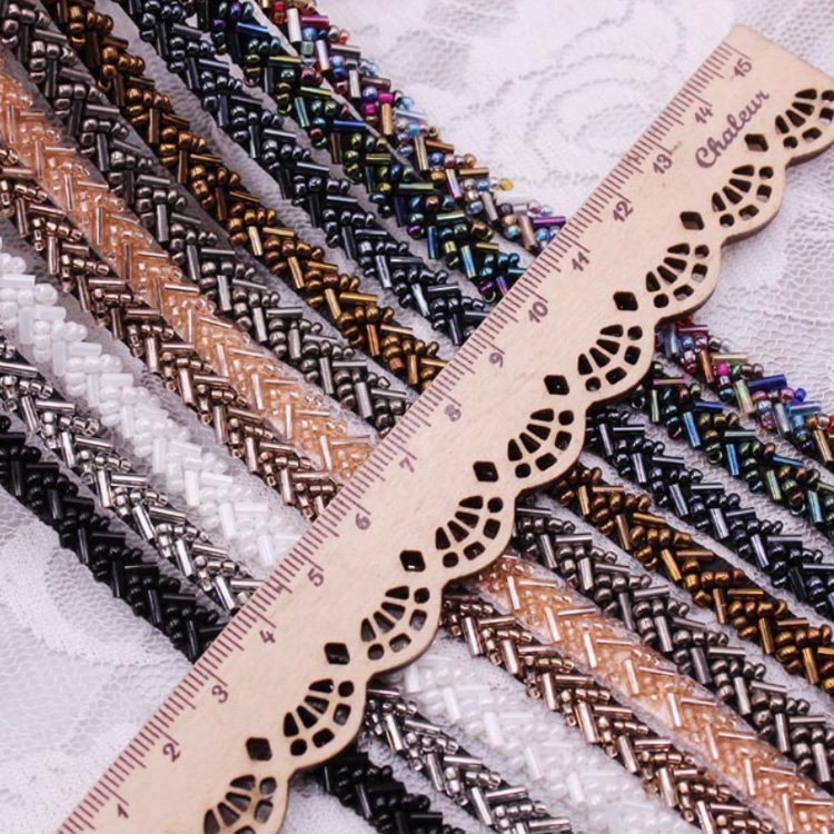 fancy 0.7cm handwork sewing glass bead lace trim for bag handbag decoration