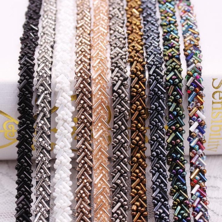 fancy 0.7cm handwork sewing glass bead lace trim for bag handbag decoration