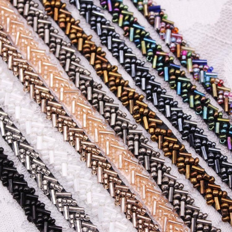 fancy 0.7cm handwork sewing glass bead lace trim for bag handbag decoration