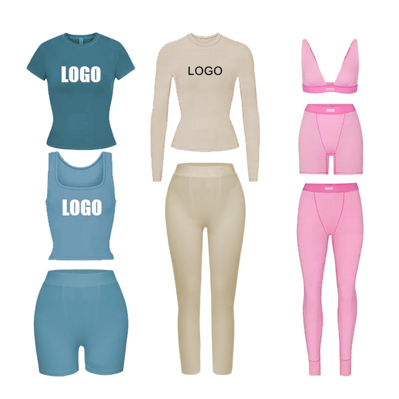 Custom Embroidered Ribbed Elasticity Tracksuits Two Piece Set Autumn Wide Leggings Flared Pants And Top Loungewear Women Sets