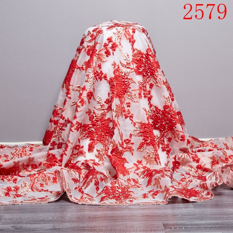 2021 African Lace Fabric Gild Brocade Jacquard Fabric Organza Beautiful Soft French Tulle Lace Fabric Bridal Wedding Sew 2579