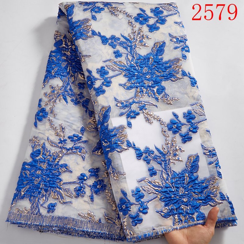2021 African Lace Fabric Gild Brocade Jacquard Fabric Organza Beautiful Soft French Tulle Lace Fabric Bridal Wedding Sew 2579
