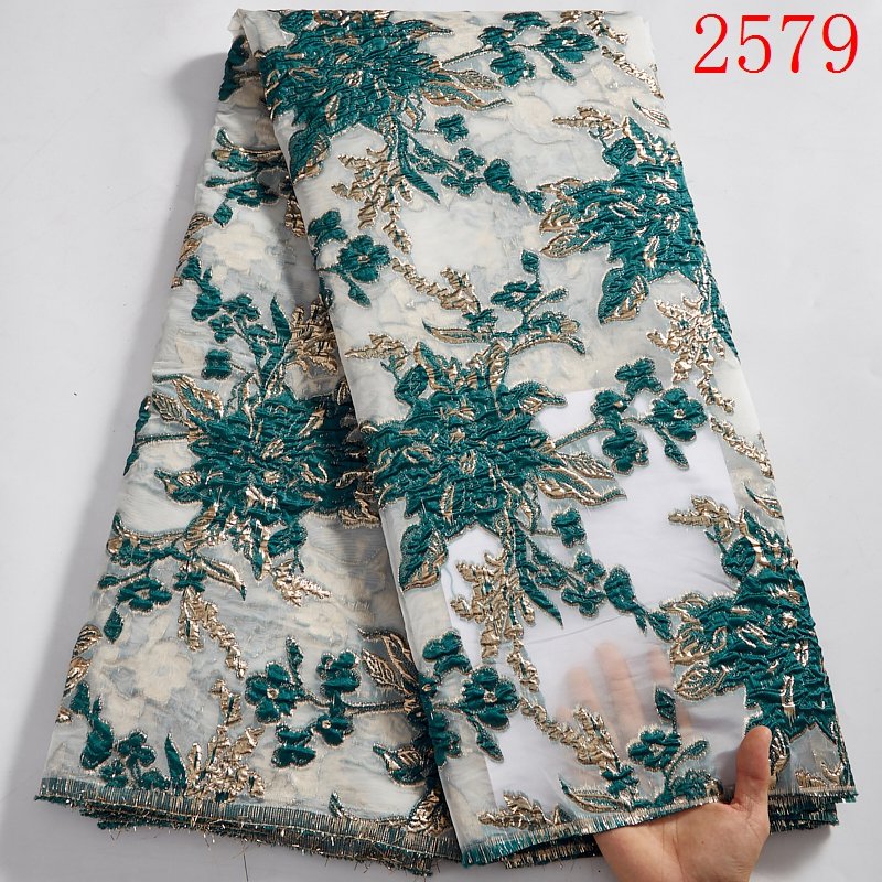 2021 African Lace Fabric Gild Brocade Jacquard Fabric Organza Beautiful Soft French Tulle Lace Fabric Bridal Wedding Sew 2579