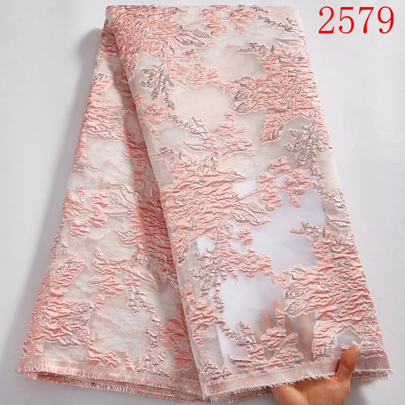 2021 African Lace Fabric Gild Brocade Jacquard Fabric Organza Beautiful Soft French Tulle Lace Fabric Bridal Wedding Sew 2579