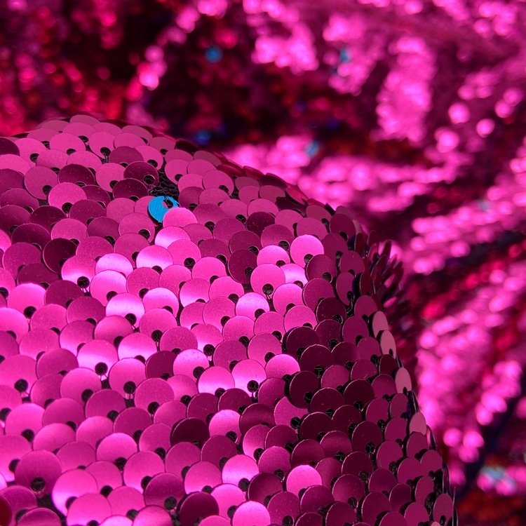 Custom-made color polyester knitted mesh embroidery pink blue mermaid reversible sequin fabric
