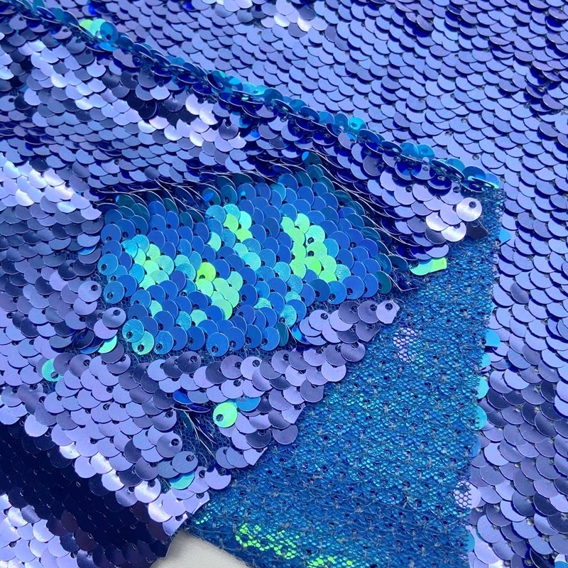Custom-made color polyester knitted mesh embroidery pink blue mermaid reversible sequin fabric