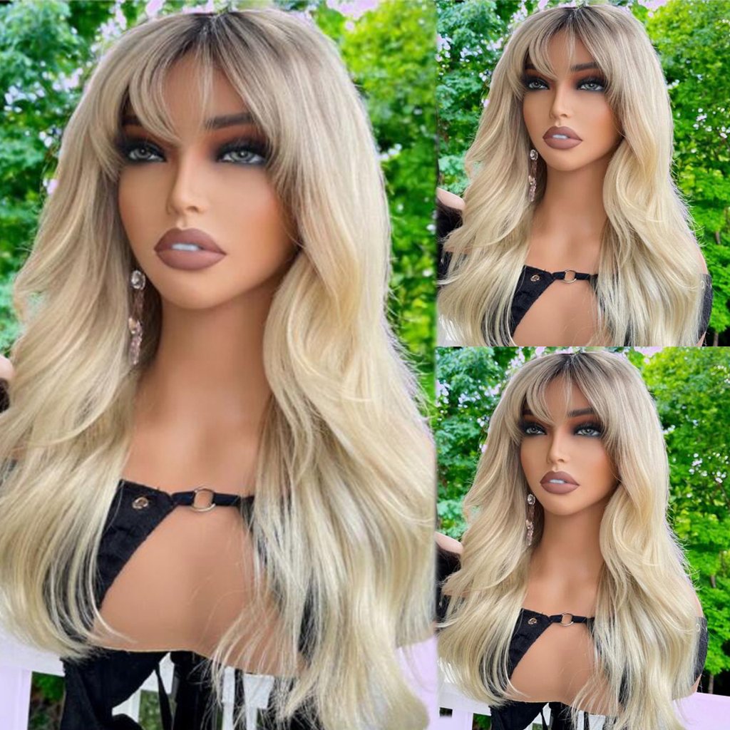 Unprocessed Raw Ombre Blonde Color Lace Front Wigs Human Hair Glueless HD Transparent Lace Human Hair Wigs With Bangs for Women