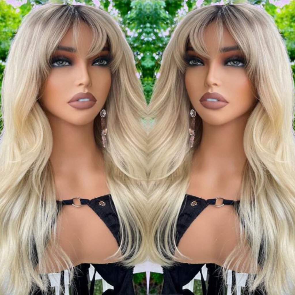 Unprocessed Raw Ombre Blonde Color Lace Front Wigs Human Hair Glueless HD Transparent Lace Human Hair Wigs With Bangs for Women