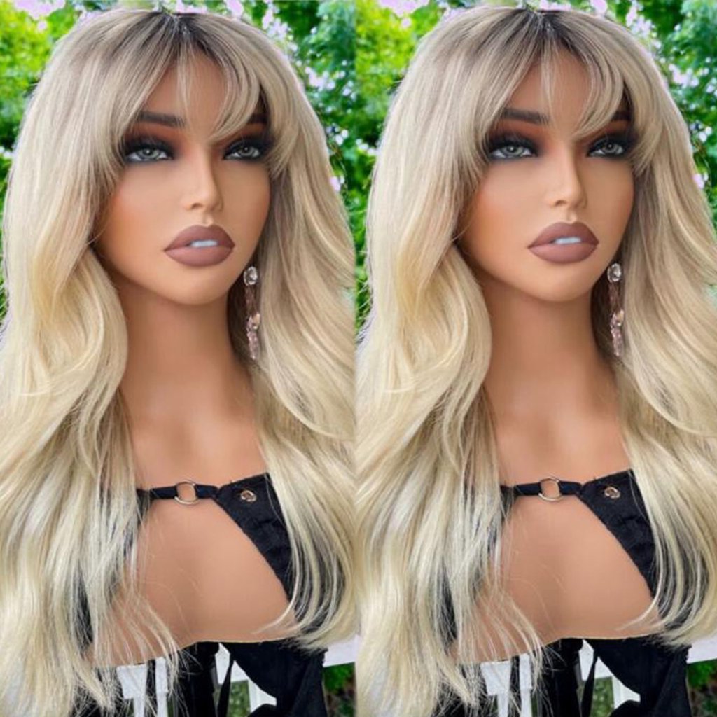 Unprocessed Raw Ombre Blonde Color Lace Front Wigs Human Hair Glueless HD Transparent Lace Human Hair Wigs With Bangs for Women