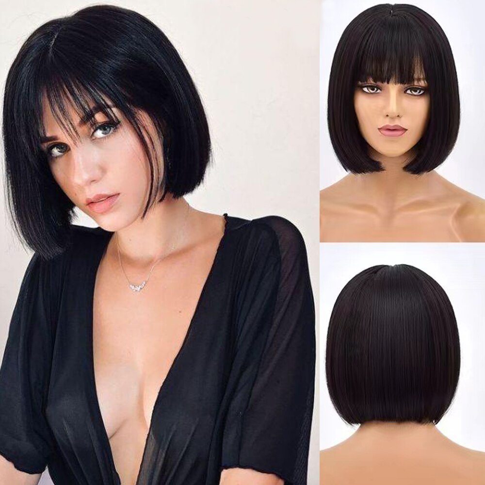 Wholesale Cheap Glueless Bob Wigs With Bangs Human Hair Short Bob Wigs Raw Brazilian Human Hair Lace Front Wigs For Black Women