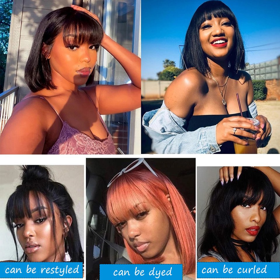 Wholesale Cheap Glueless Bob Wigs With Bangs Human Hair Short Bob Wigs Raw Brazilian Human Hair Lace Front Wigs For Black Women