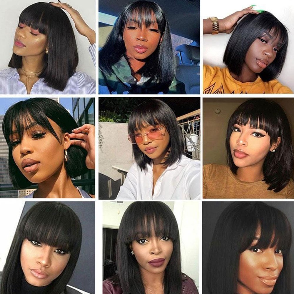 Wholesale Cheap Glueless Bob Wigs With Bangs Human Hair Short Bob Wigs Raw Brazilian Human Hair Lace Front Wigs For Black Women