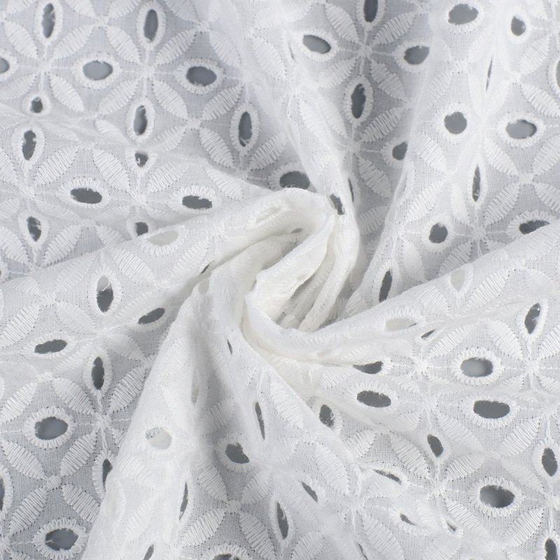 China textile cloth white embroidered swiss voile eyelet 100% cotton embroidery fabric for women dress