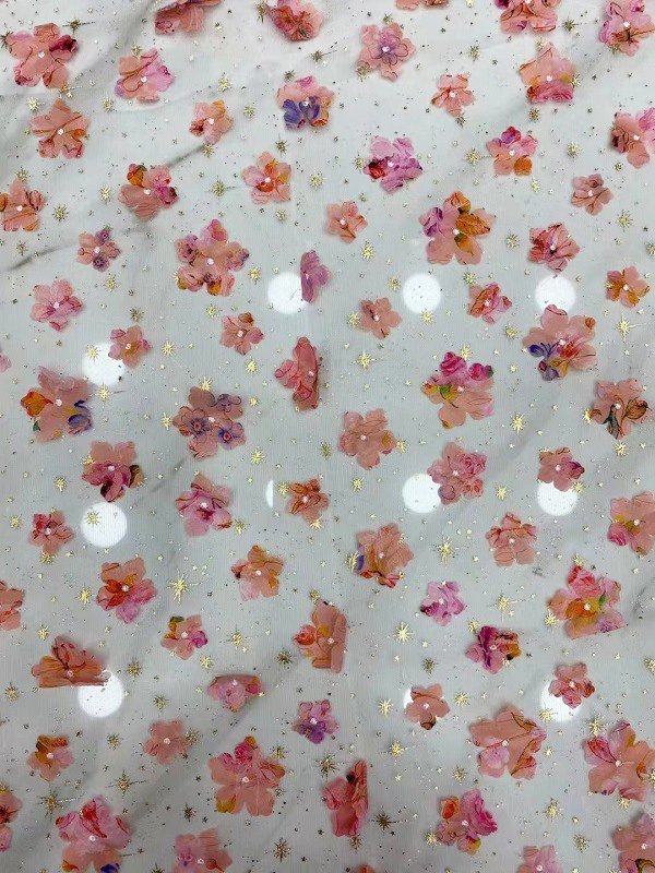 Most Popular New Arrival Cross Polyester Tulle Embroidery Foil Fabric for Women's Garment