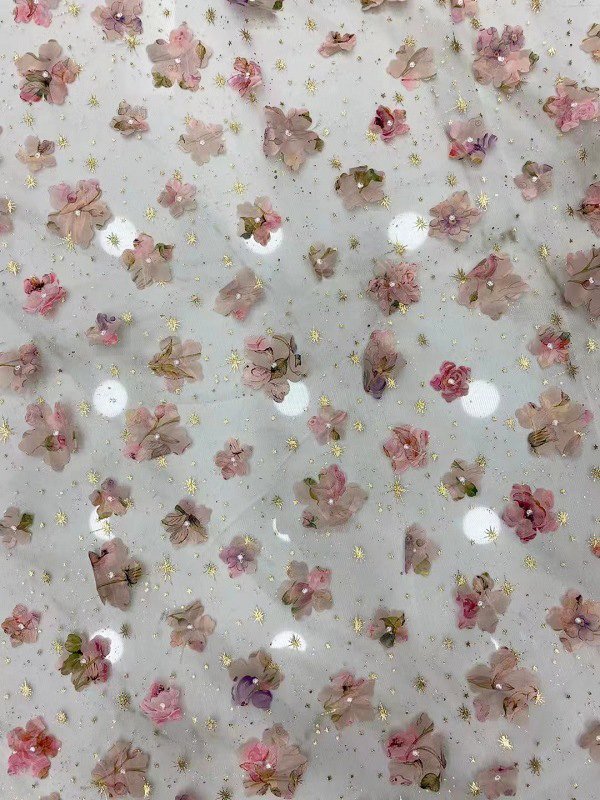 Most Popular New Arrival Cross Polyester Tulle Embroidery Foil Fabric for Women's Garment