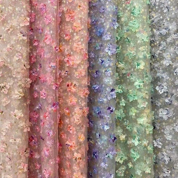 Most Popular New Arrival Cross Polyester Tulle Embroidery Foil Fabric for Women's Garment