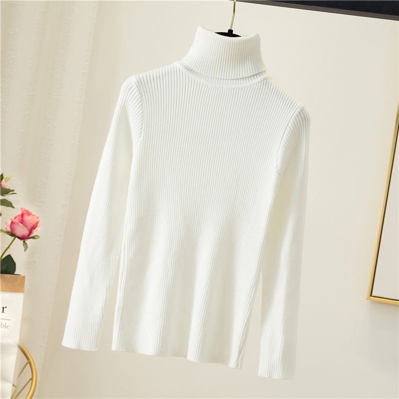 2024 Custom Logo Oem Spring Autumn Winter Warm Knitted Tops Ribbed Pullover High Neck Turtleneck Sweater For Women