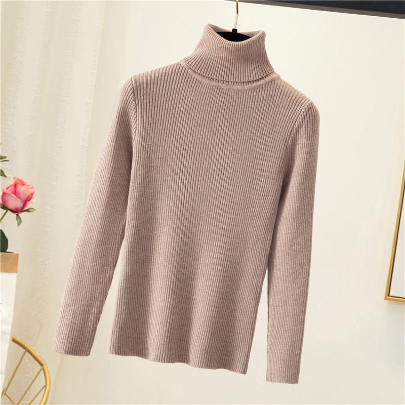 2024 Custom Logo Oem Spring Autumn Winter Warm Knitted Tops Ribbed Pullover High Neck Turtleneck Sweater For Women