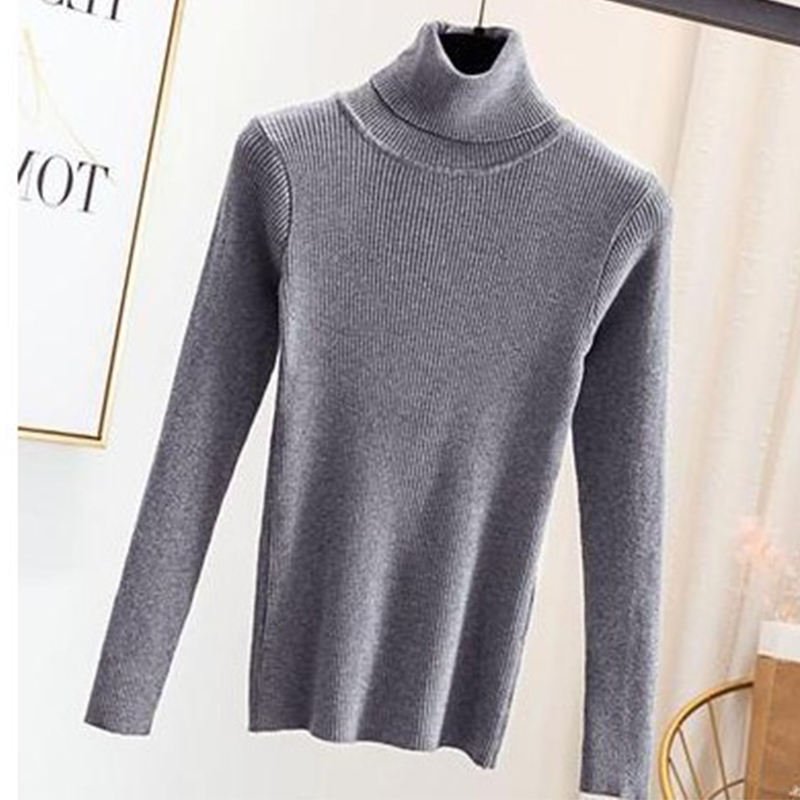 2024 Custom Logo Oem Spring Autumn Winter Warm Knitted Tops Ribbed Pullover High Neck Turtleneck Sweater For Women