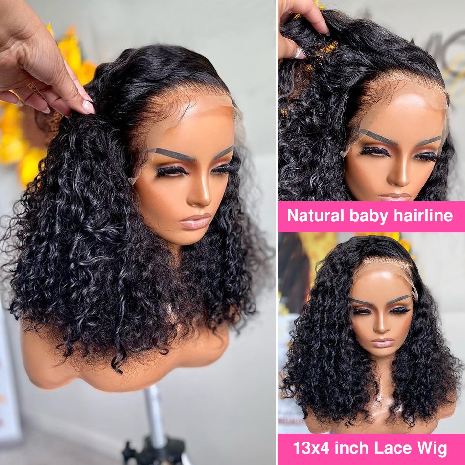 Cheap 8-16 inch Shot Bob Wig Human Hair HD Lace Front Wig For Women Water Wave Lace Closure Natural Hair Bob Wig