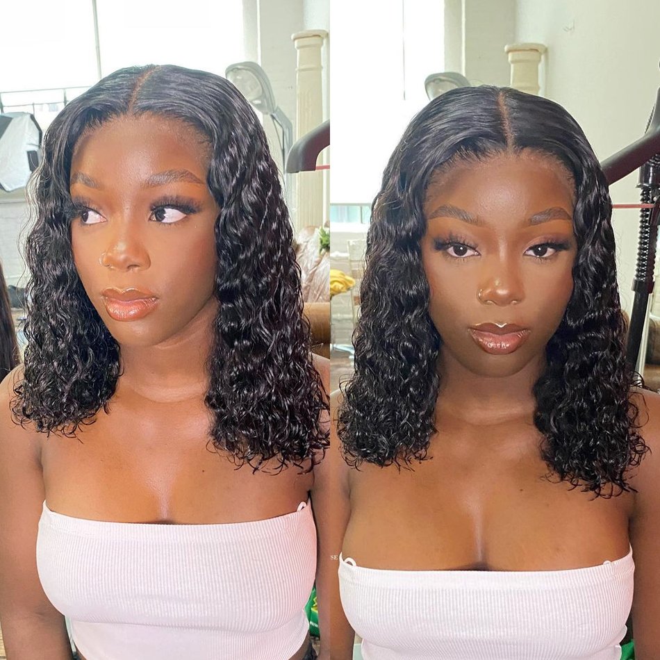 Cheap 8-16 inch Shot Bob Wig Human Hair HD Lace Front Wig For Women Water Wave Lace Closure Natural Hair Bob Wig