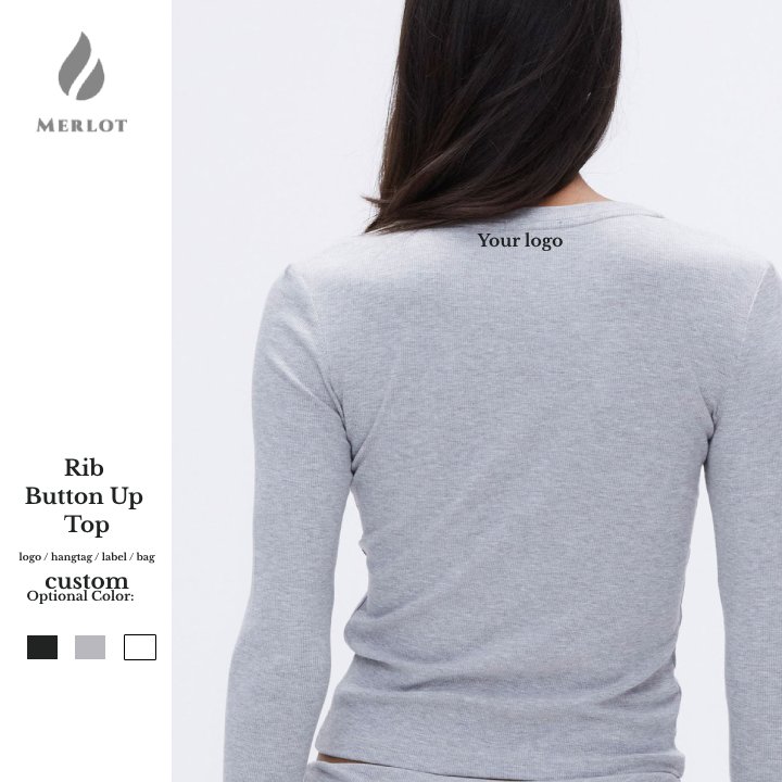 Meilu Custom Logo Women's Blouses & Shirts Girl Slim Knitted Long Sleeve T-Shirt Button Ribbed Tops For Winter Fall