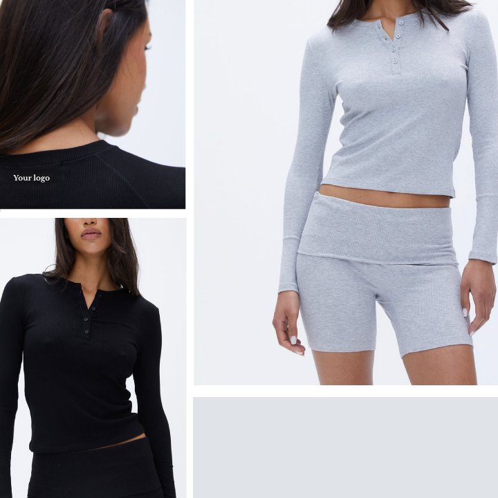 Meilu Custom Logo Women's Blouses & Shirts Girl Slim Knitted Long Sleeve T-Shirt Button Ribbed Tops For Winter Fall