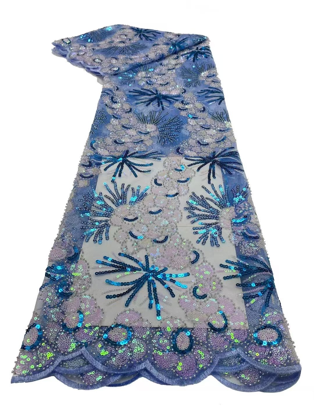 Factory Cheap Price New Sequin Lace Beaded Embroidery Fabric Premium Glitter Ring Shape Sequins