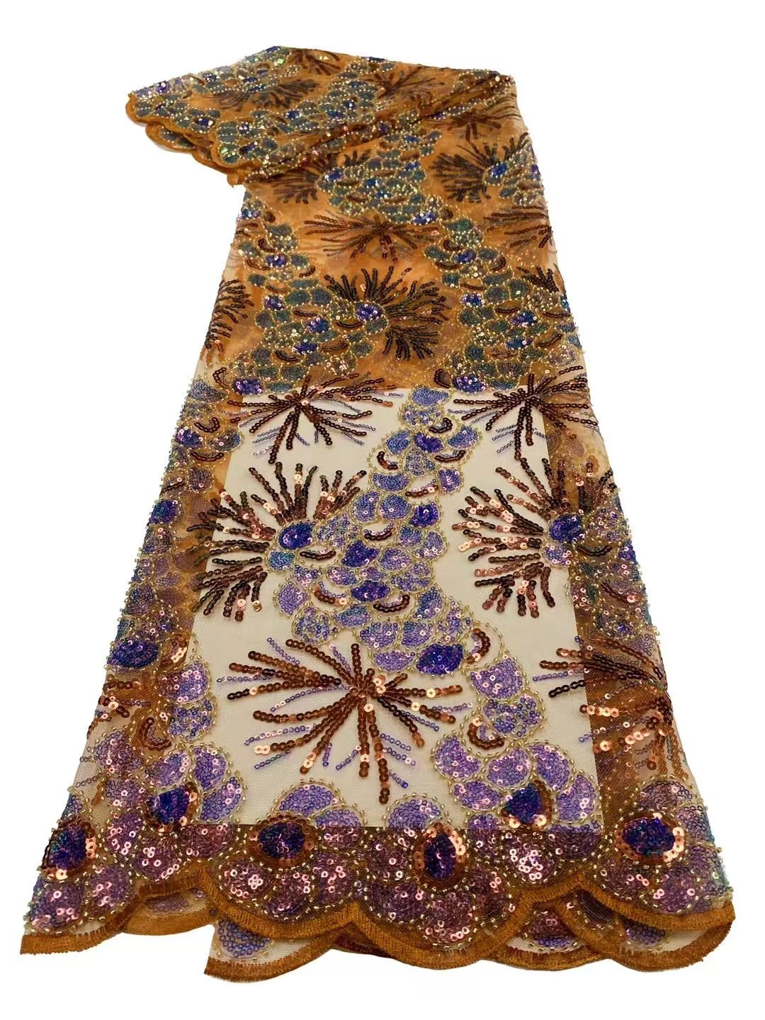 Factory Cheap Price New Sequin Lace Beaded Embroidery Fabric Premium Glitter Ring Shape Sequins