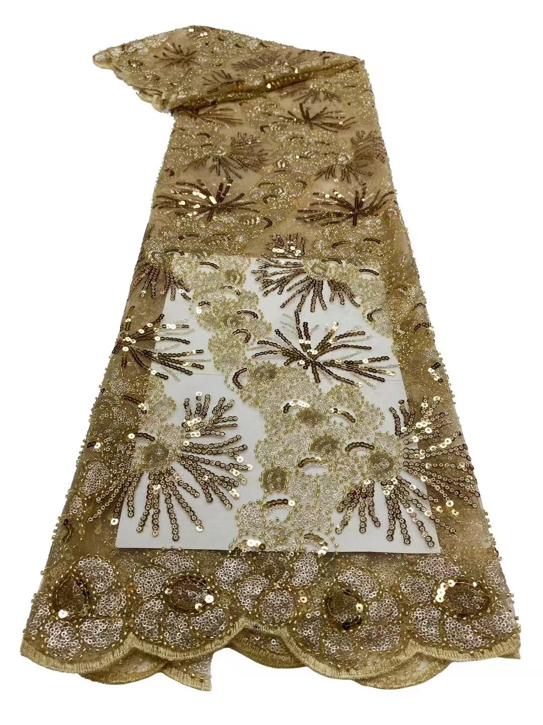 Factory Cheap Price New Sequin Lace Beaded Embroidery Fabric Premium Glitter Ring Shape Sequins