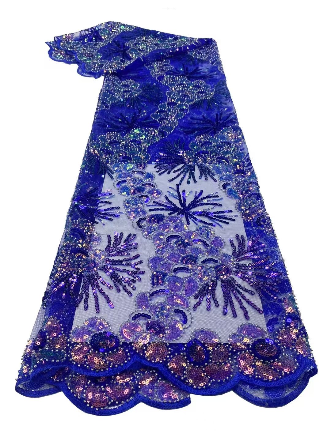 Factory Cheap Price New Sequin Lace Beaded Embroidery Fabric Premium Glitter Ring Shape Sequins