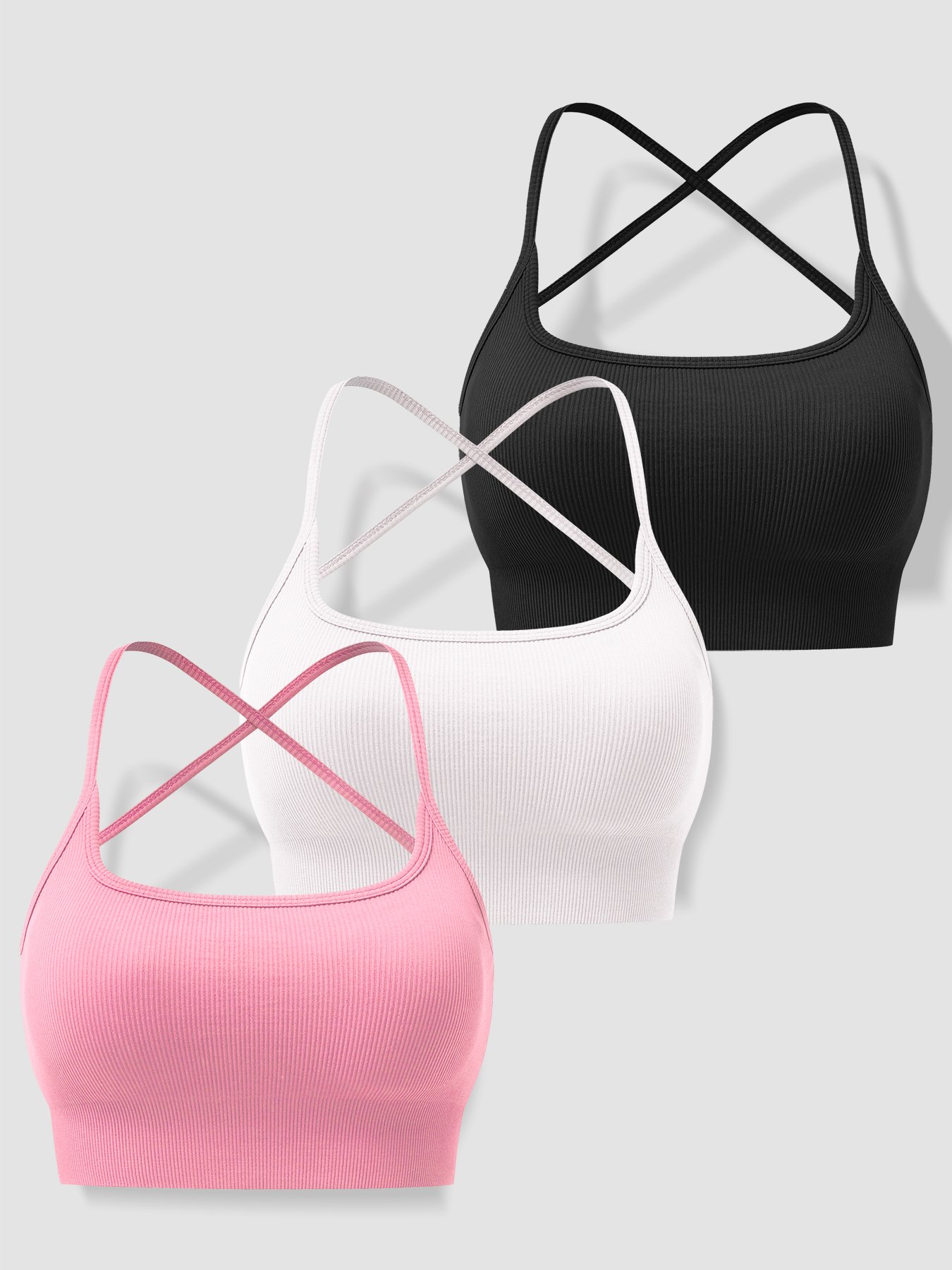 Girls Sports Gym Fitness Bra Spaghetti Strap Solid Colors Training Bras Criss-Cross Back Padded Strappy Yoga Bra