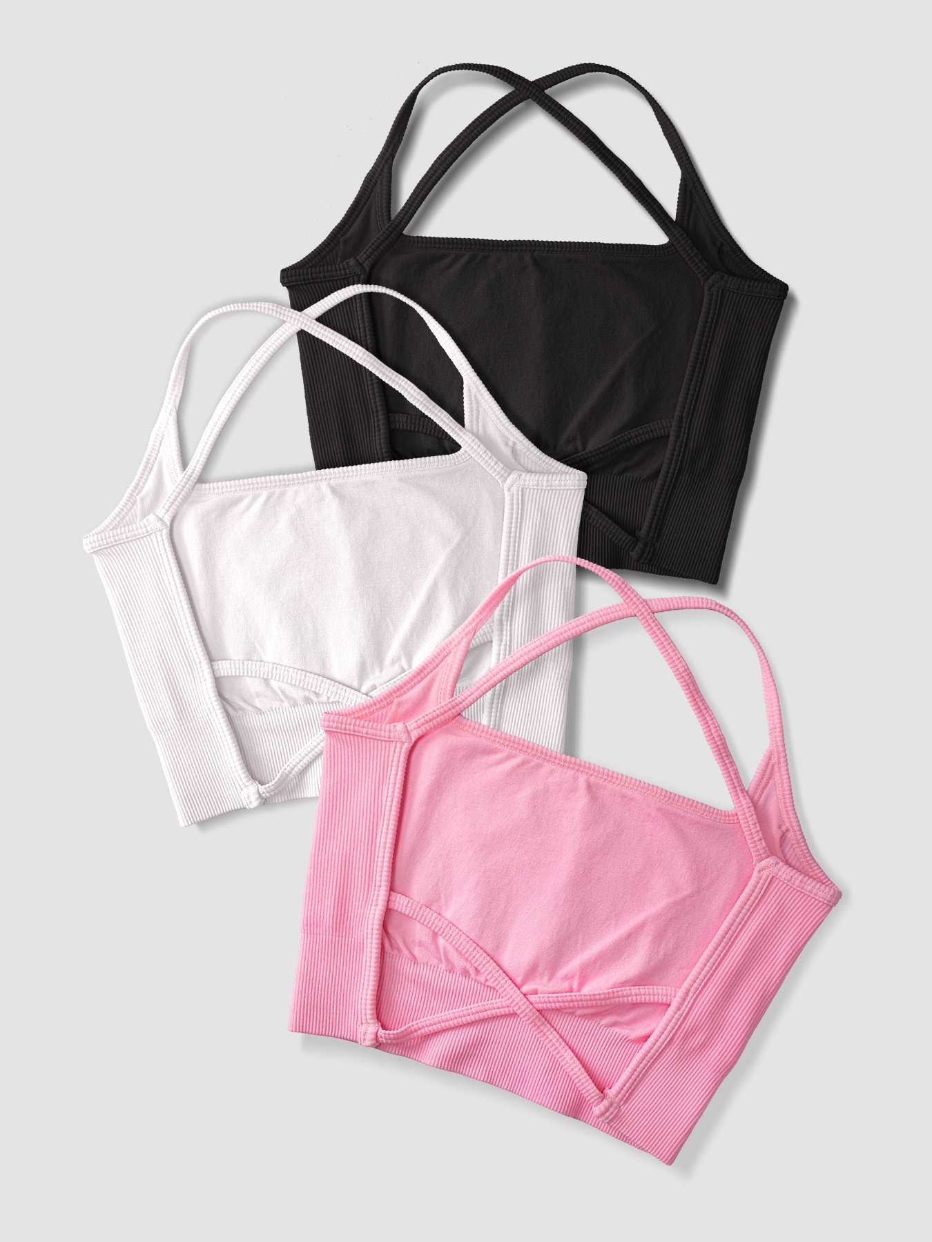 Girls Sports Gym Fitness Bra Spaghetti Strap Solid Colors Training Bras Criss-Cross Back Padded Strappy Yoga Bra