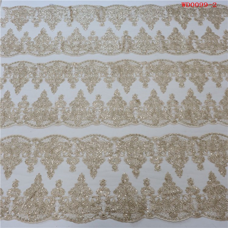 Fashion trend cord embroidery fabric gold elegant sequin tube Glass Beads shining sequins fabric for wedding women dress veil