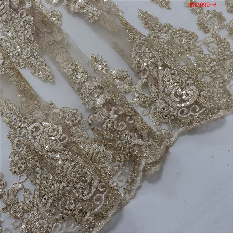 Fashion trend cord embroidery fabric gold elegant sequin tube Glass Beads shining sequins fabric for wedding women dress veil