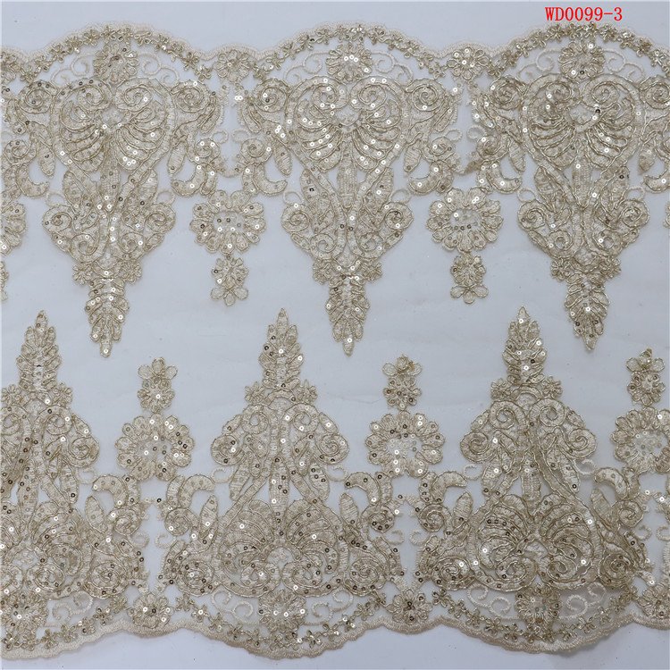 Fashion trend cord embroidery fabric gold elegant sequin tube Glass Beads shining sequins fabric for wedding women dress veil