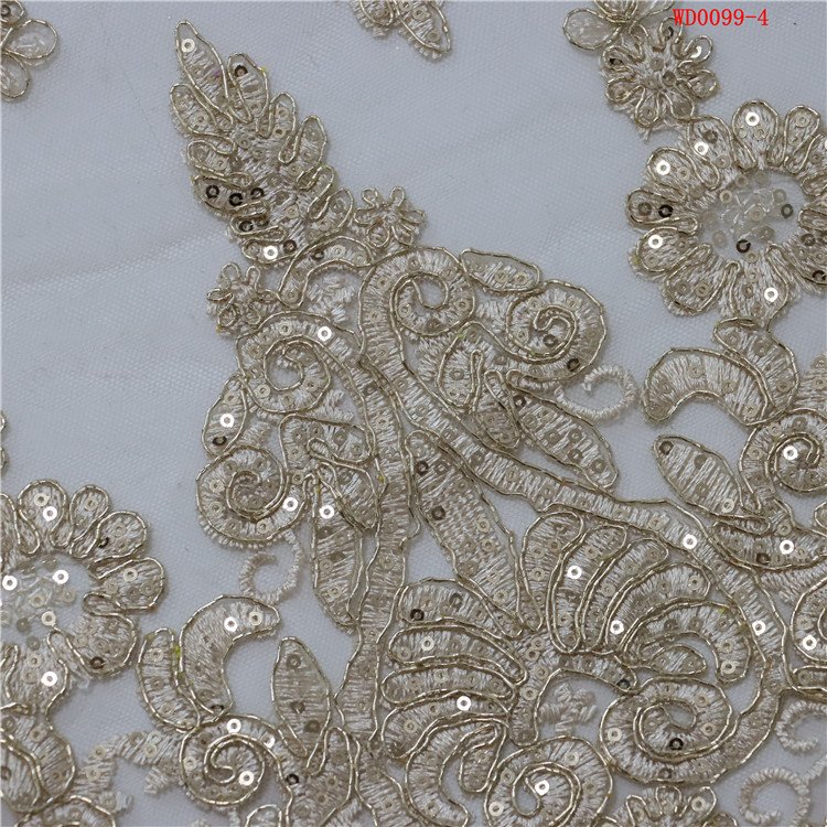 Fashion trend cord embroidery fabric gold elegant sequin tube Glass Beads shining sequins fabric for wedding women dress veil