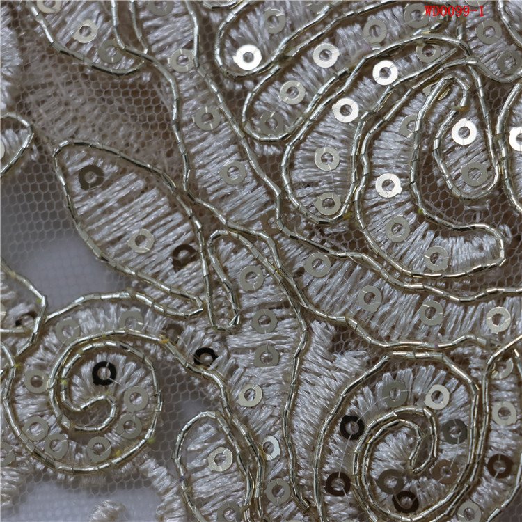 Fashion trend cord embroidery fabric gold elegant sequin tube Glass Beads shining sequins fabric for wedding women dress veil