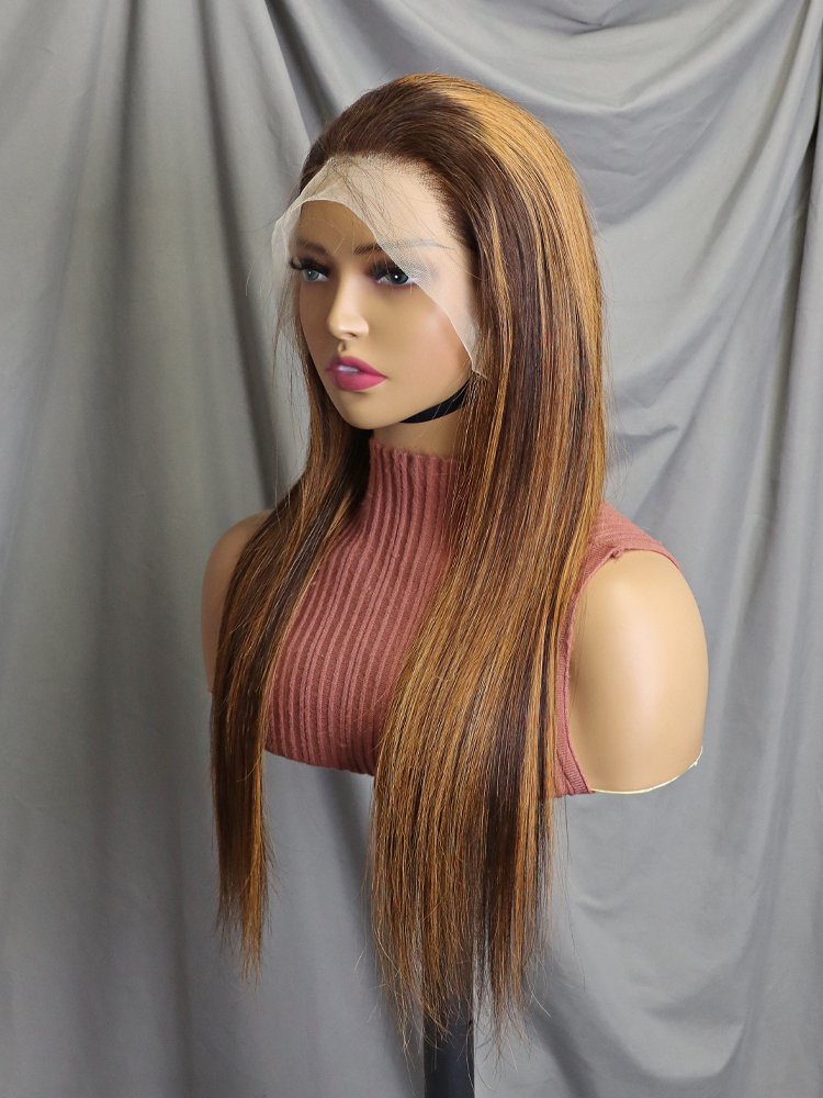 Wholesale 13*4 Frontal Honey Blonde Wigs Real Human Hair Long Straight Glueless Lace Front Wigs 4/30 Brown Blonde Highlight Wig