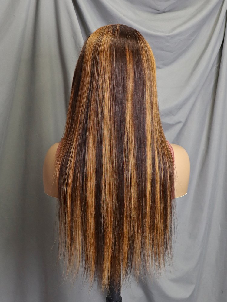 Wholesale 13*4 Frontal Honey Blonde Wigs Real Human Hair Long Straight Glueless Lace Front Wigs 4/30 Brown Blonde Highlight Wig