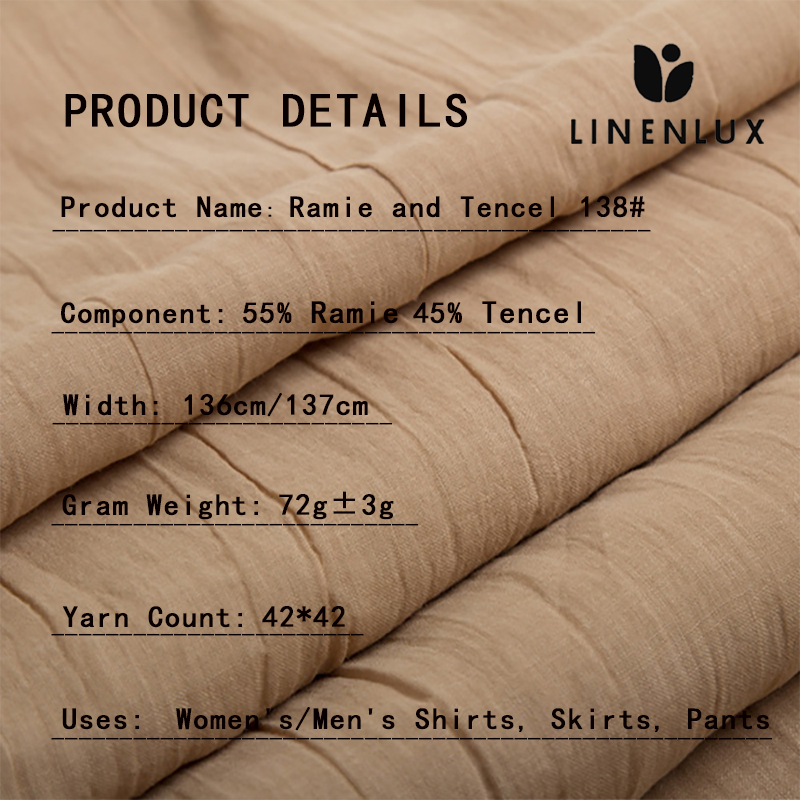 Factory custom color womens lightweight 55% ramie 45% tencel fabrics wholesale cloth fabric for dresses