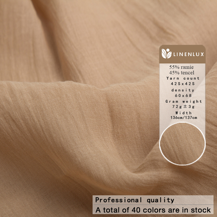 Factory custom color womens lightweight 55% ramie 45% tencel fabrics wholesale cloth fabric for dresses