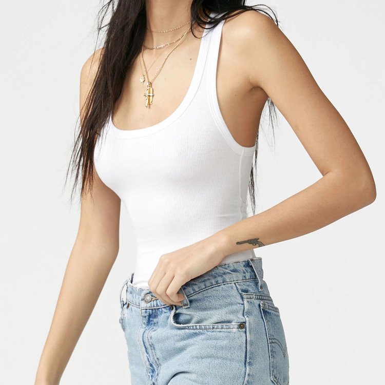 Hot sale white fitness racer back tank tops workout ribbed sexy tank top women