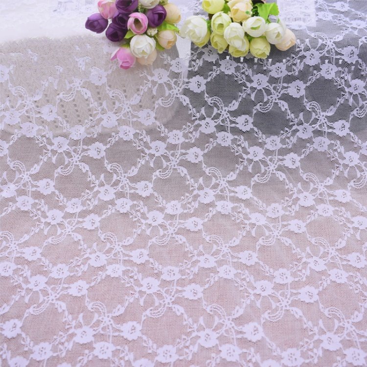 RTS Soft 90% Nylon 10% Spandex White Black Stretch Lace Fabric For Lingerie Stockings
