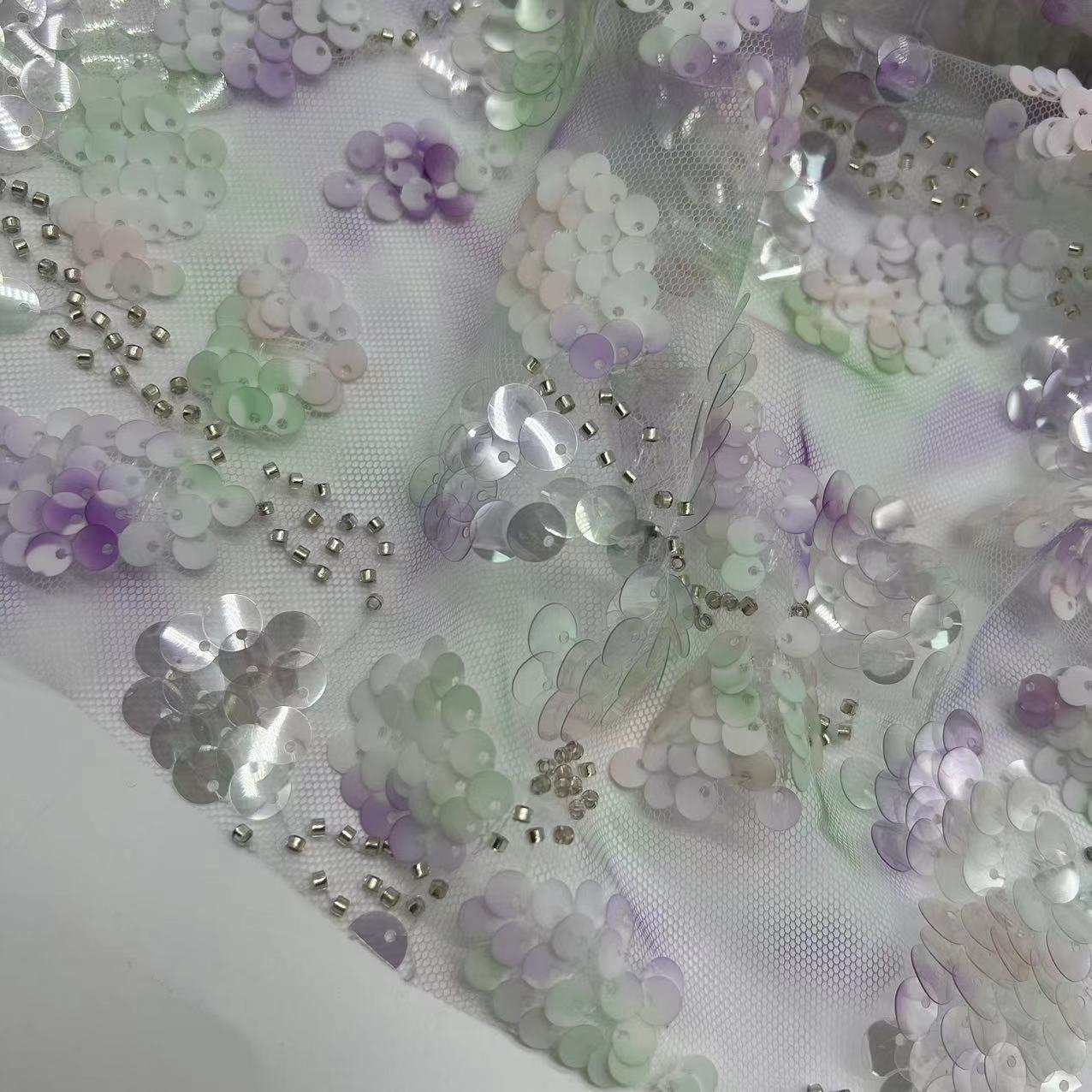 niche sequins embroidery fabric design 100% polyester 250GSM weight fabric for party dress