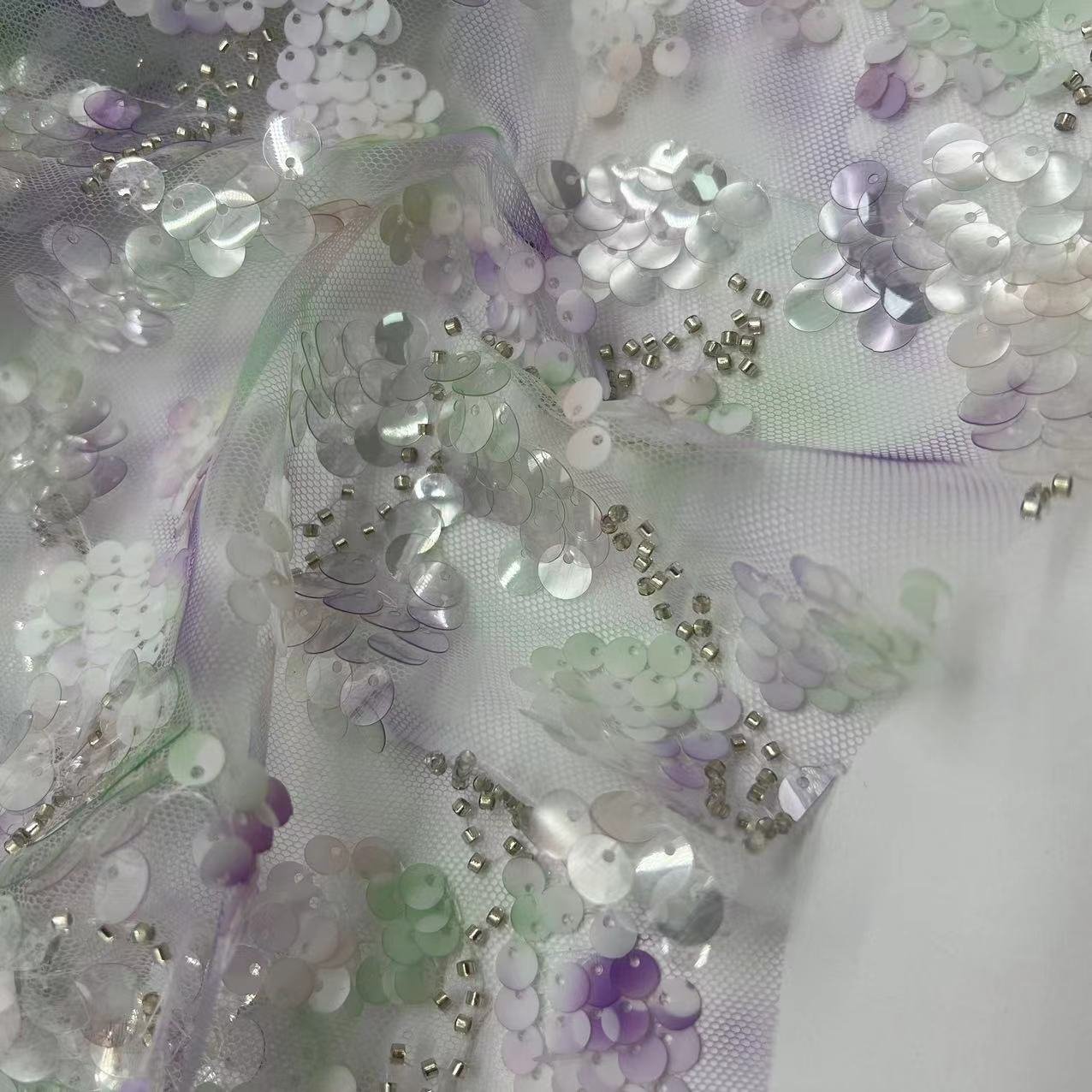 niche sequins embroidery fabric design 100% polyester 250GSM weight fabric for party dress