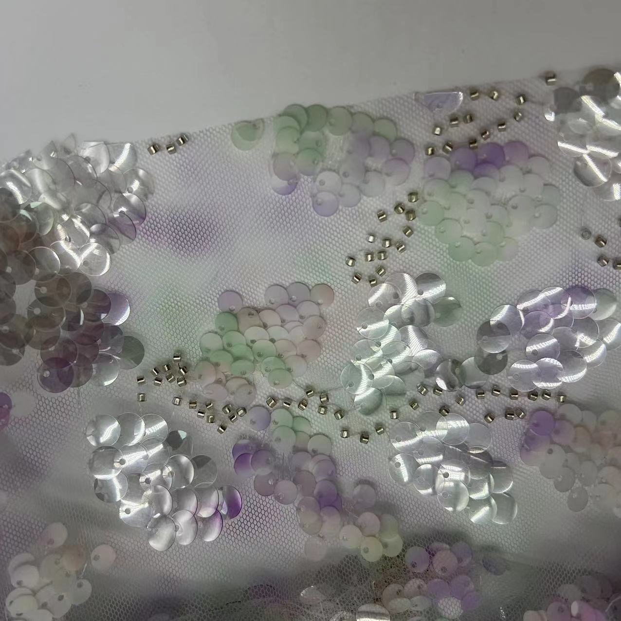 niche sequins embroidery fabric design 100% polyester 250GSM weight fabric for party dress