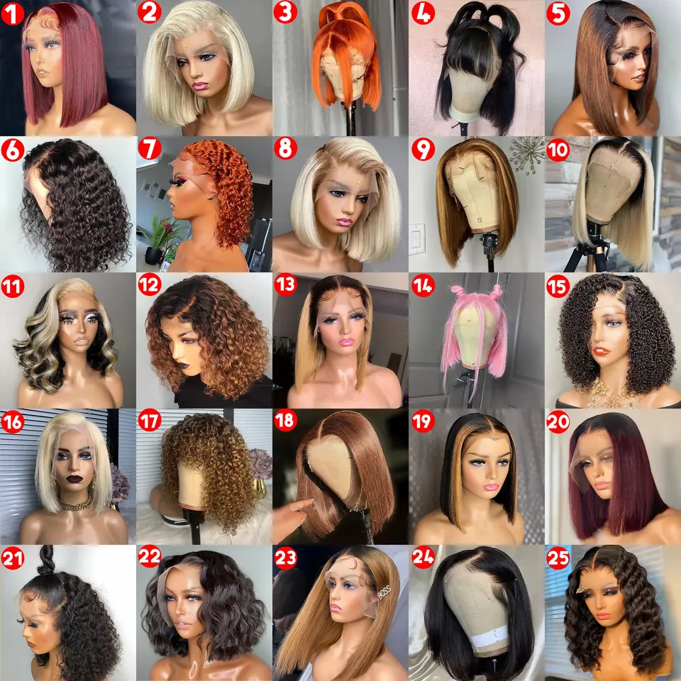 Cheap Short Wigs Raw Peruvian Bob Wigs Brazilian Human Hair Lace Front 4*4 13*4 Glueless Bob Wigs With Bangs
