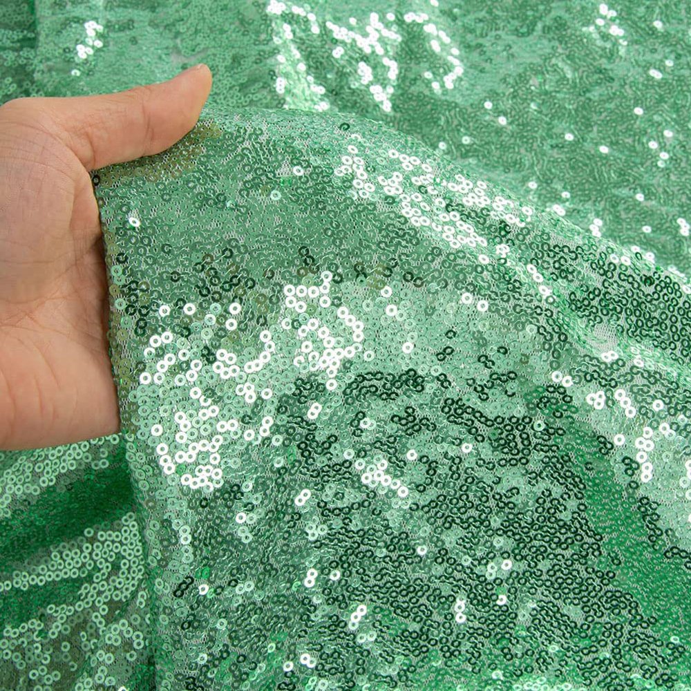 New Design Fashion Wedding Dress Embroidery Sequin Fabrics 3mm Mint Green Glitter Fabric