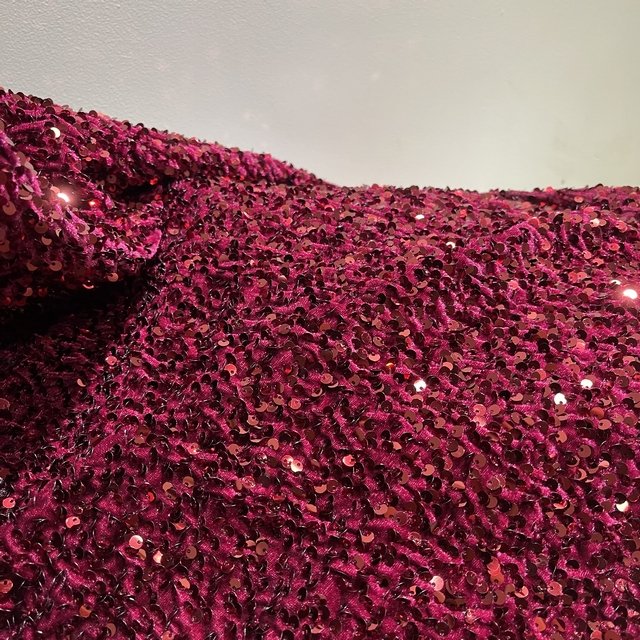 Burgundy heavy luxury velvet 5mm sequin solid embroidery fabric for party dress